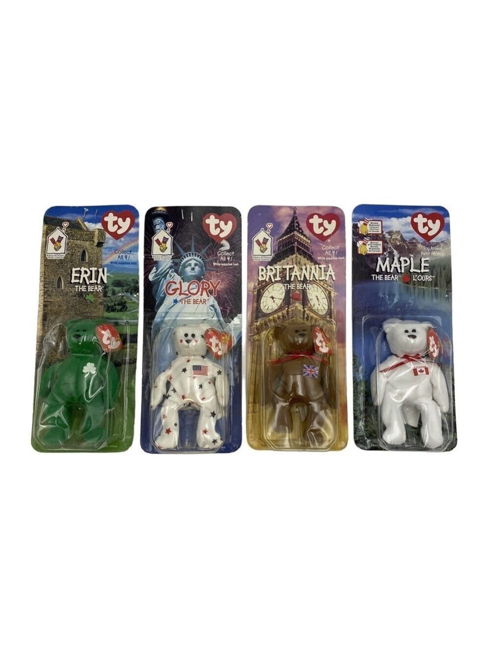 1999 McDonald's TY Beanie Babies International Bears Complete Set of 4